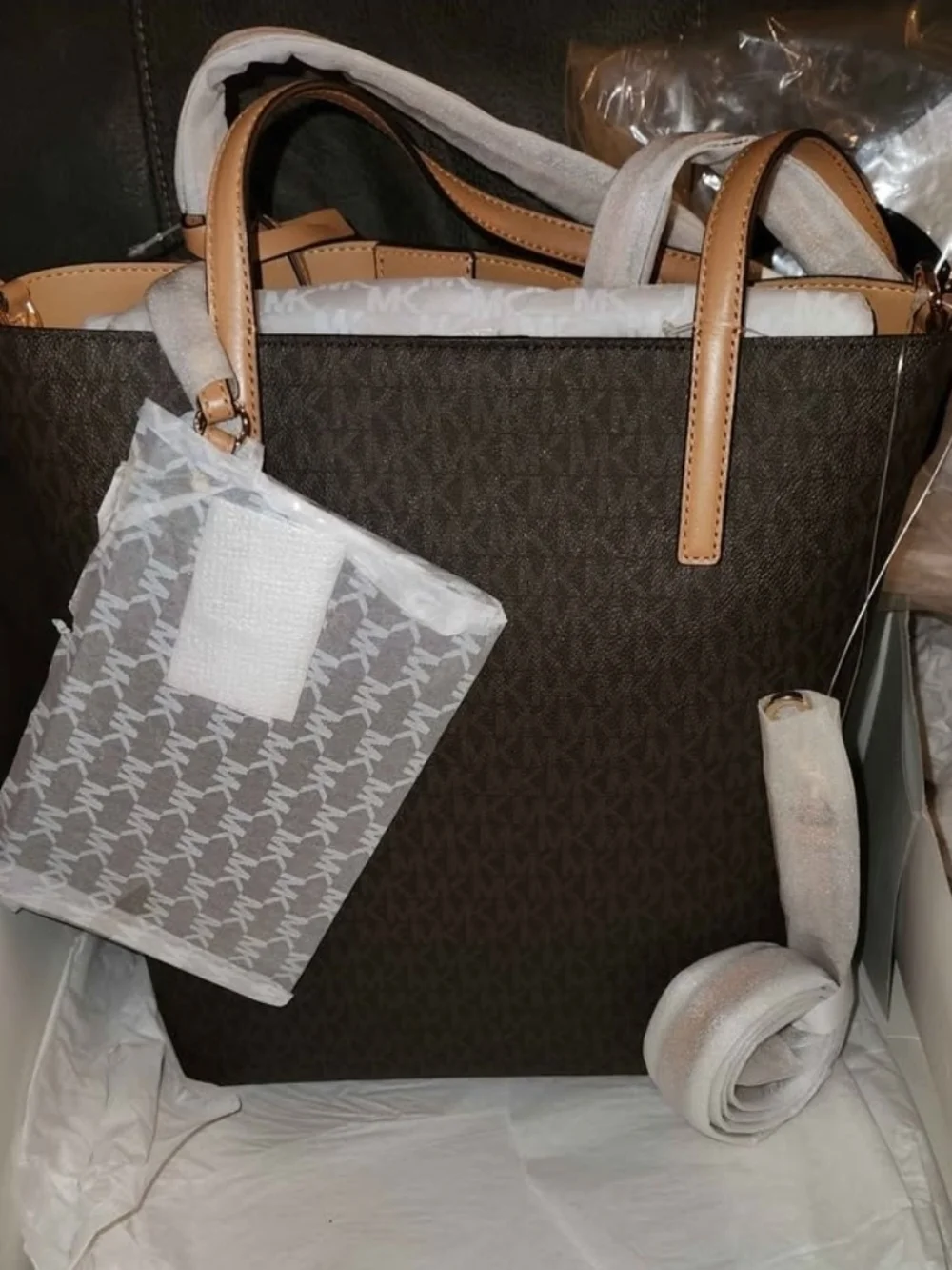 Michael Kors Hayley Brown Logo Canvas Tote